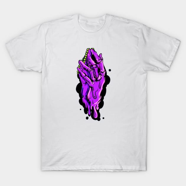 Dope purple praying skulls hands drawing T-Shirt by slluks_shop